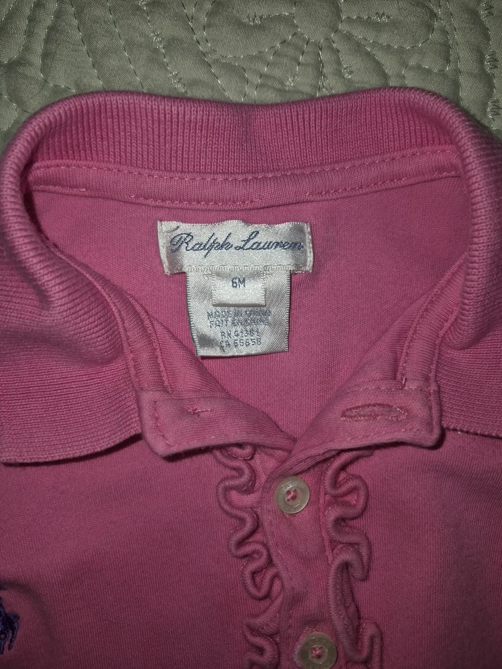Ralph Lauren Pink Embroidered Polo Baby One-Piece